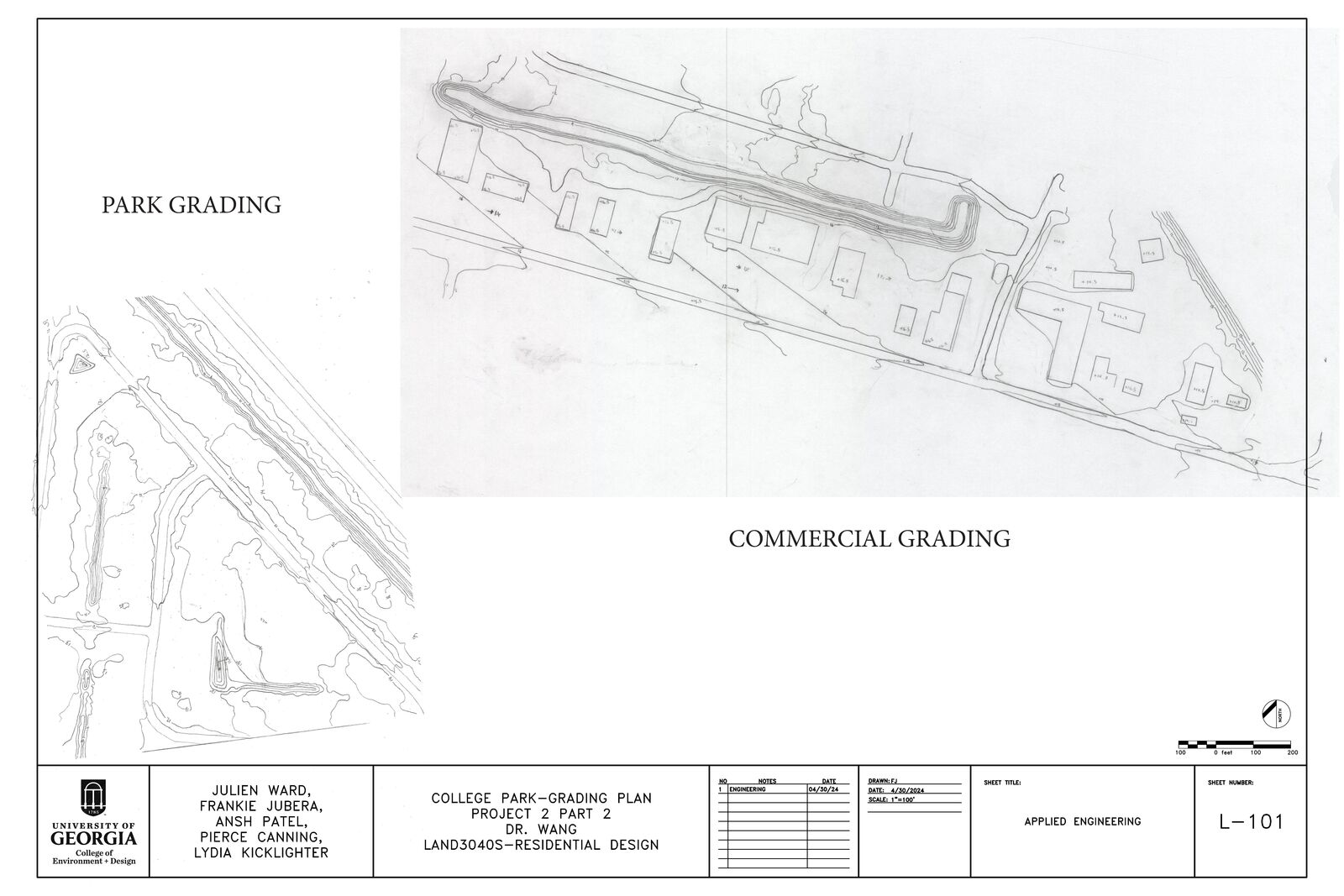 Brunswick Trinity Commons grading plan — park grading and commercial grading on a single sheet